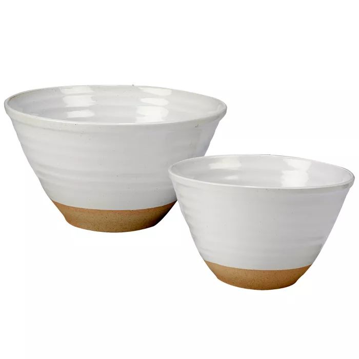 Certified International Artisan Ceramic Mixing Bowls White/Brown - Set of 2 | Target