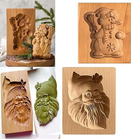 2Pcs Wooden Cookie Molds for Christmas, Wooden Cookie Cutter,3D Press Baking Mold Wooden Cookie S... | Amazon (US)
