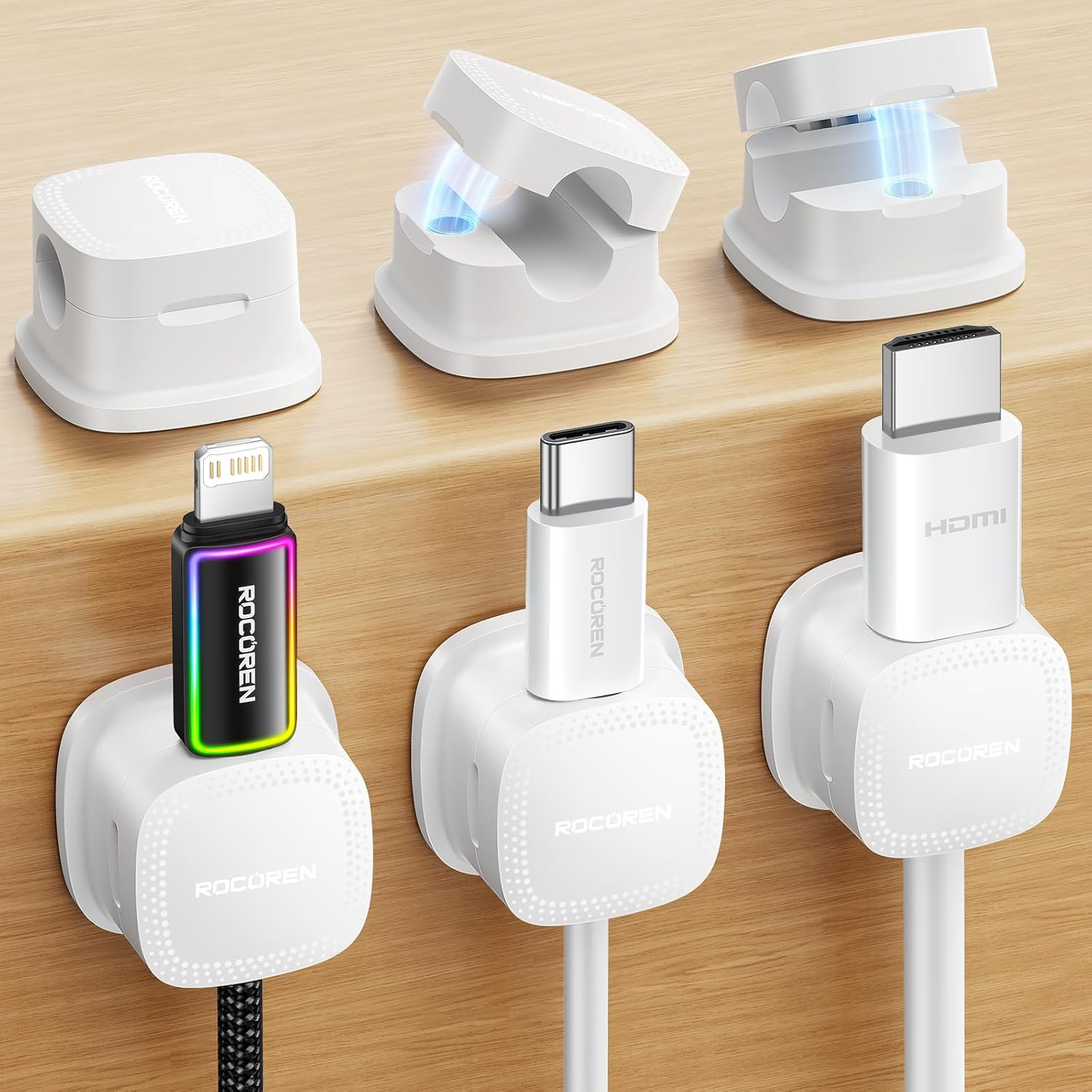 6-Pack Magnetic Cable Clips, Rocoren Smooth Adjustable Adhesive Cord Organizer, Desk Cable Manage... | Amazon (US)
