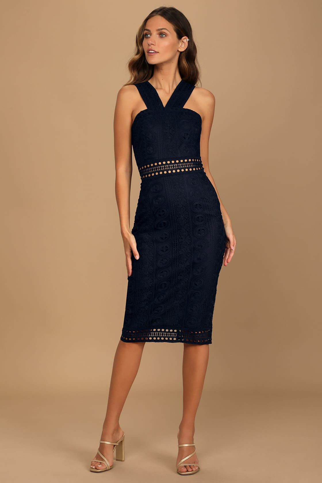 Cocktail Ready Navy Blue Crochet Lace Midi Dress | Lulus (US)
