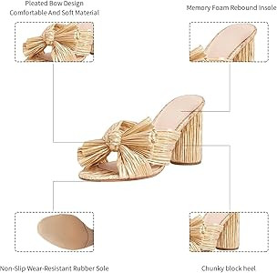 MICIFA Women's Bow Heeled Sandals Slip On Open Toe Block Chunky Heel Sandals Bride Wedding Dress ... | Amazon (US)