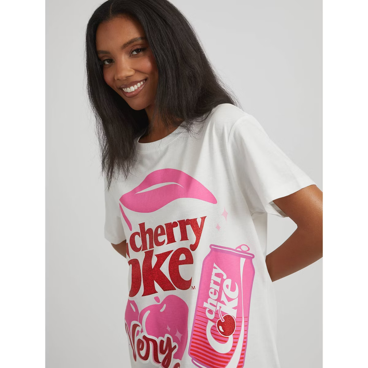 Women's Oversized Graphic T-Shirt Dress - White/Cherry Coke | Target