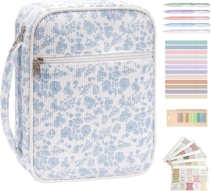 Large Bible Cover Case for Women,Corduroy Bible Bag,Floral Bible Storage Bags with Zipper Pocket ... | Amazon (US)