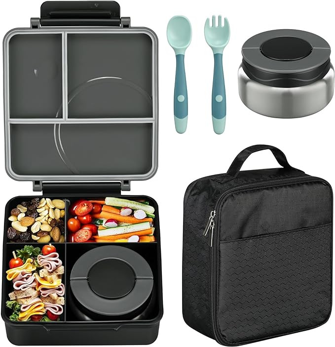 Bento Lunch Box Set for Kids with 8oz Soup Thermo, Leak-Proof Lunch Containers with 4 Compartment... | Amazon (US)