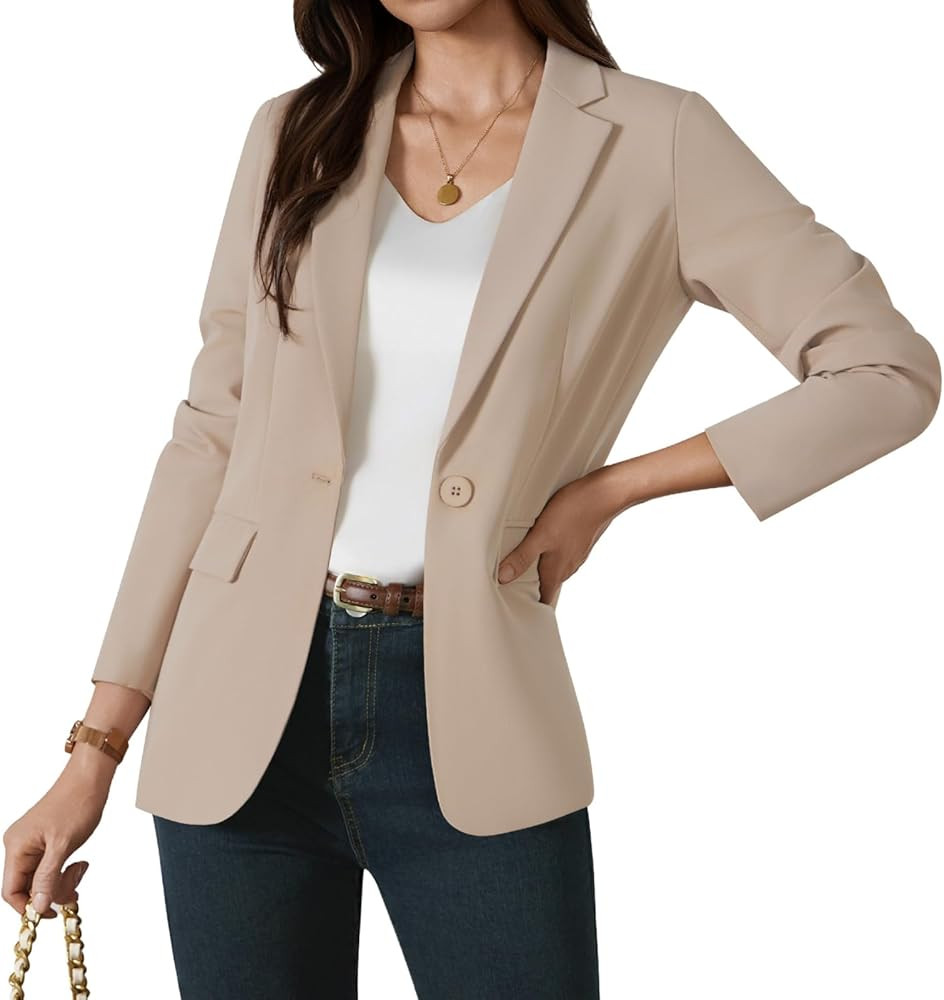 Womens One Button Blazer Casual Open Front Long Sleeve Suit Jackets Business Work Office Blazers | Amazon (US)
