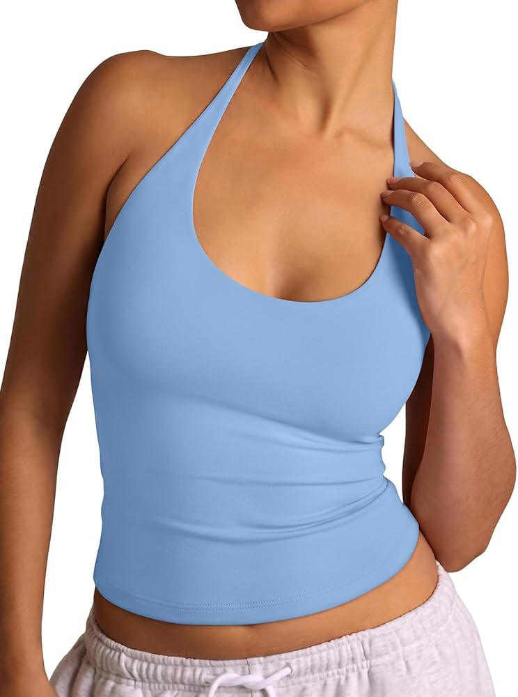 REORIA Women's Tie Halter Tops Backless Scoop Neck Double Lined Basic Summer Outfits 2026 | Amazon (US)