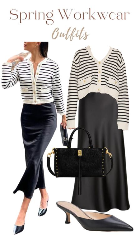 Striped sweater, satin skirt, black Rebecca minkoff bag, sandals, black pumps 

#LTKSpringSale #LTKfindsunder50 #LTKstyletip