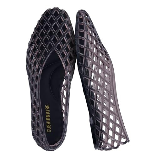 CUSHIONAIRE Siesta Modern Lattice Ballet Flats for Women, Comfortable Slip On Pointed Toe Womens Jelly Shoes, SMOKE 9.5-10 | Amazon (US)