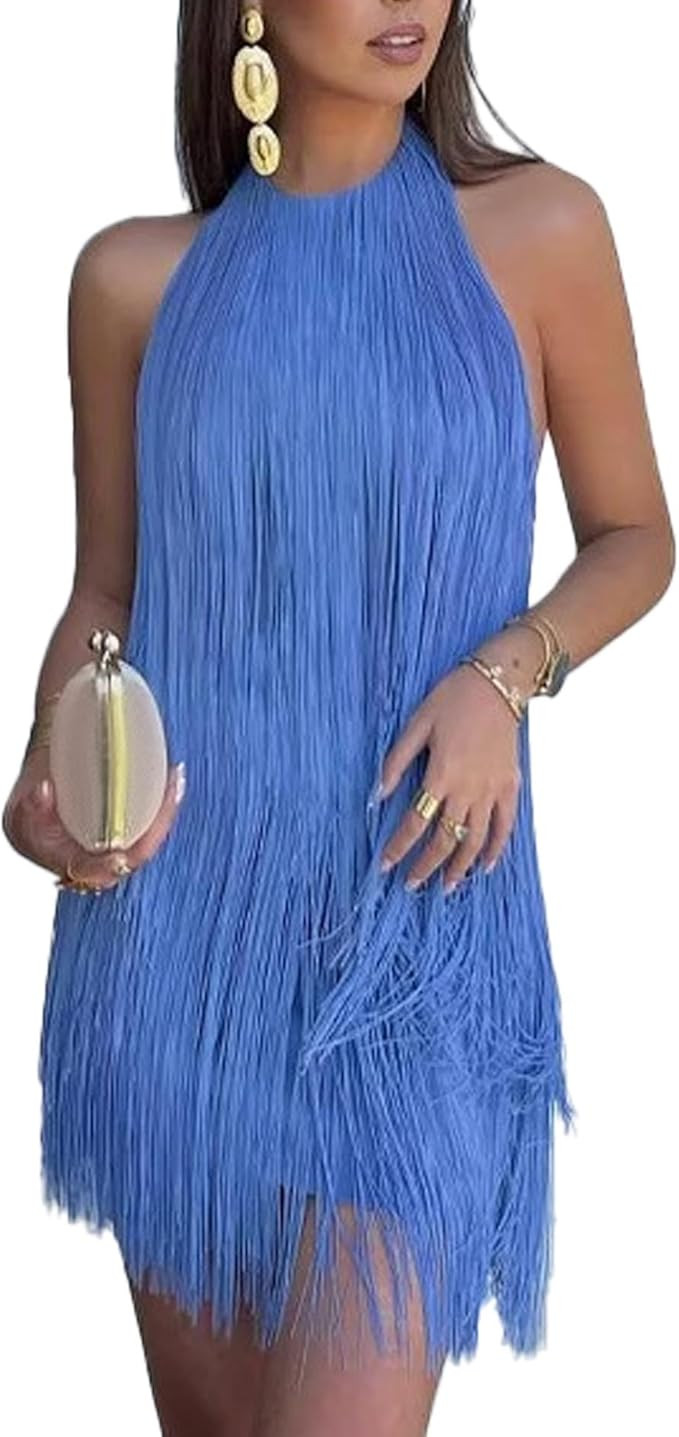 ECDAHICC Women’s Dresses Flapper Dresses 20s Gatsby with All-Over Fringe Mini Dresses | Amazon (US)