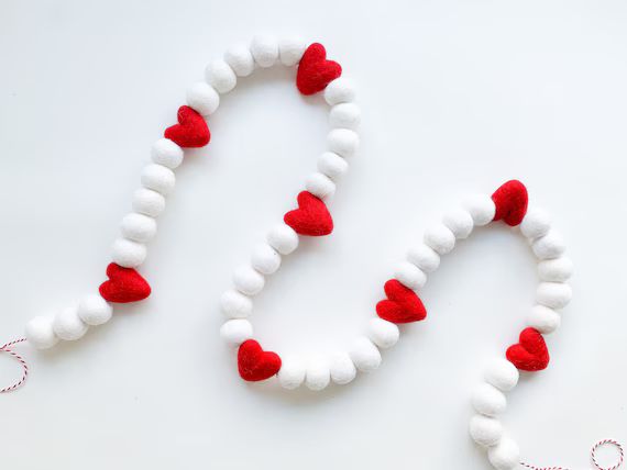 Simple Red Heart Felt Ball Garland Bunting Banner  | Etsy | Etsy (US)