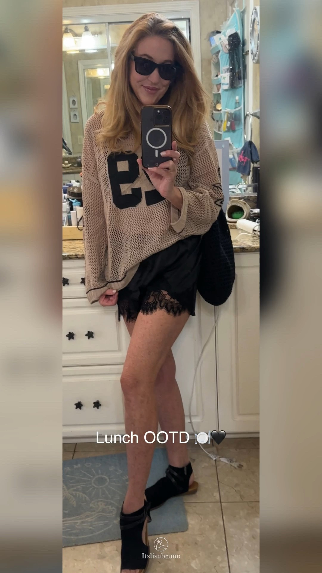 Lunch plans at a bistro on the river called for comfy + cute. 🖤

Satin lace shorts, a neutral crochet football jersey, and black accessories for an easy summer dinner look. Finished it off with my favorite Meta Wayfarers and my @gapstyle crochet bag. 

Which piece would you steal first? 🖤

#OOTD #LTKStyle #AmazonFashion #SummerStyle #CasualChic

#LTKootd #LTKdayinmylife #LTKSeasonal