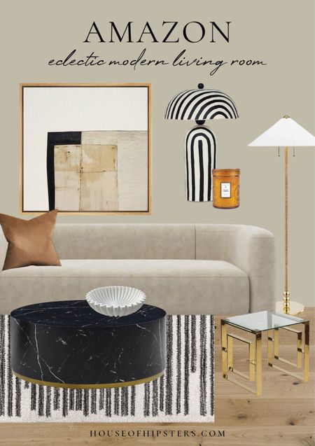 Affordable eclectic modern decor style! This living room furniture and decor was all found on Amazon. Yup, you read that right 🖤 I just pre-ordered that modern black and white mushroom lamp, and I’m obsessed with that art! This room design has a whole vintage meets modern Kelly Wearstler vibe and I’m here for it. #founditonamazon #interiordesign #interiors #eclectic #unique #eclecticmodern #blackandwhite #livingroom #home 

#LTKfindsunder100 #LTKstyletip #LTKhome