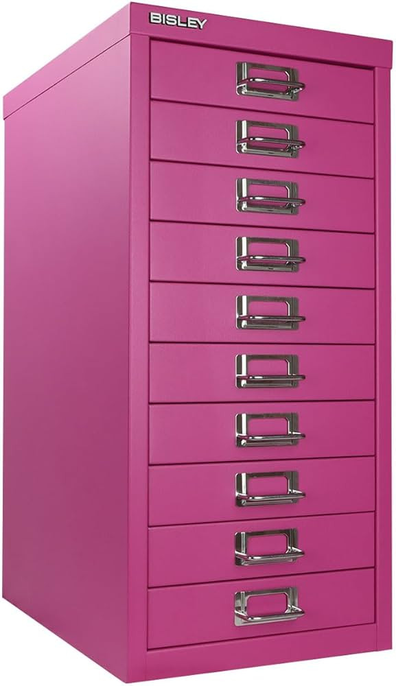 Bisley 10-Drawer Steel MultiDrawer Cabinet - Fuchsia, Chrome Pull Handles with Label Holders, Pow... | Amazon (US)