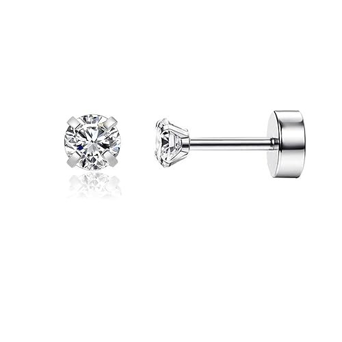 Flat Screw Back CZ Cartilage Earrings for Women,Small Flatback Cubic Zirconia Studs Helix Earring... | Amazon (US)