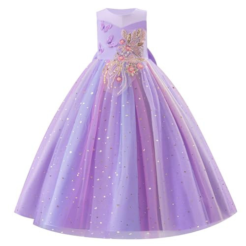 IBTOM CASTLE Flower Girl Rainbow Dress Sleeveless 3D Butterfly Pearl Floral Sequins Tulle Long Dress Toddler Kids Birthday Party Junior Bridesmaid Wedding Formal Pageant Ball Gown Purple 4-5 Years | Amazon (US)