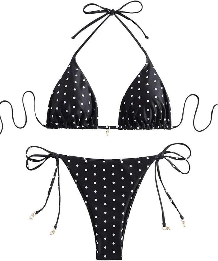 SOLY HUX Women's Polka Dots Print Bathing Suit Halter Triangle Tie Side Bikini Sets Two Piece Swi... | Amazon (US)