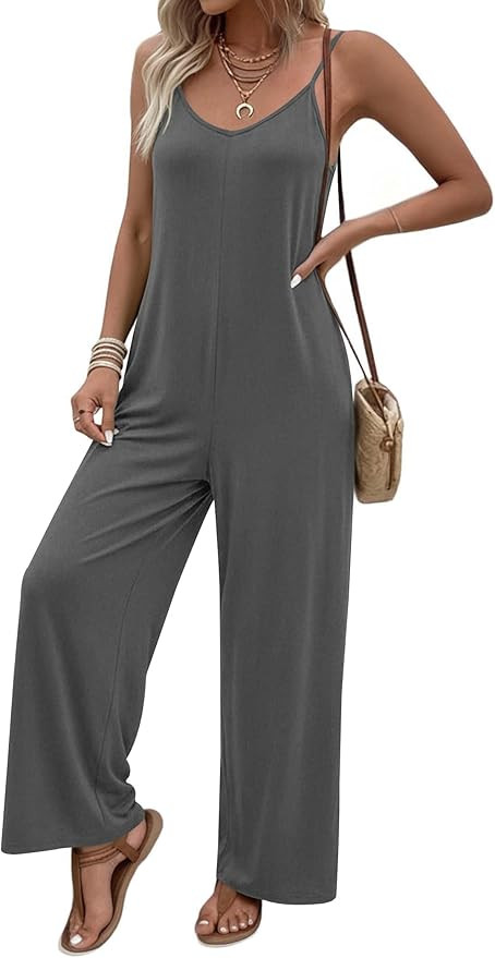 Ekouaer Women Jumpsuits Casual Boho Overalls Sleeveless Spaghetti Strap Long Pants Romper with Po... | Amazon (US)