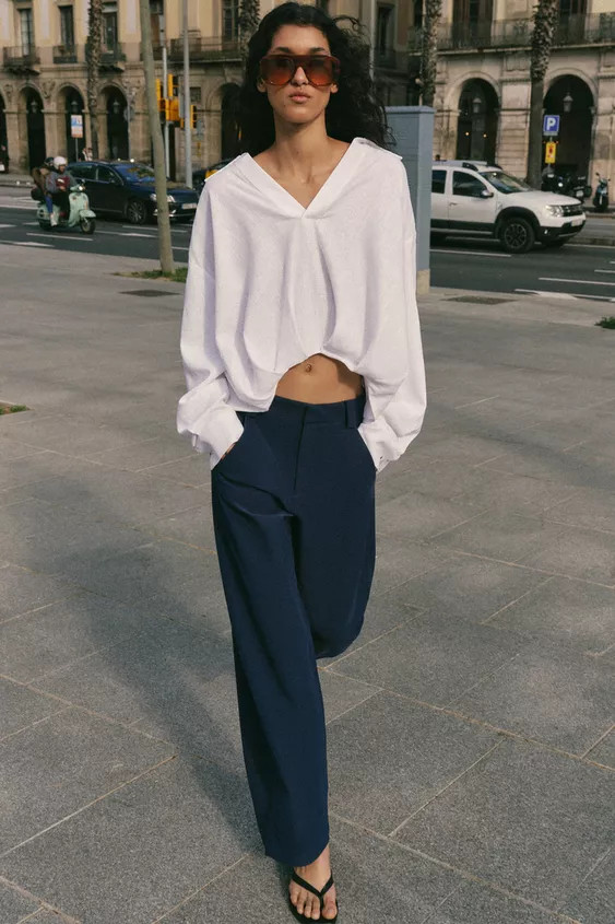 LINEN BLEND SHIRT WITH PUFFED HEM | Zara US