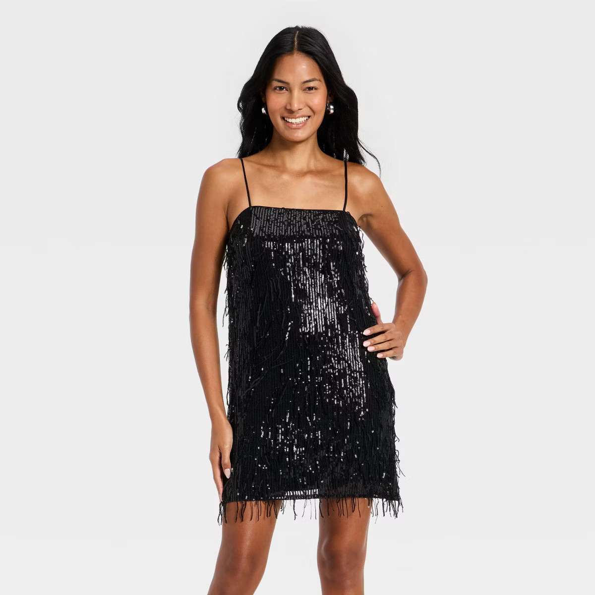 Women's Fringe Mini Shift Dress - A New Day™ Black | Target