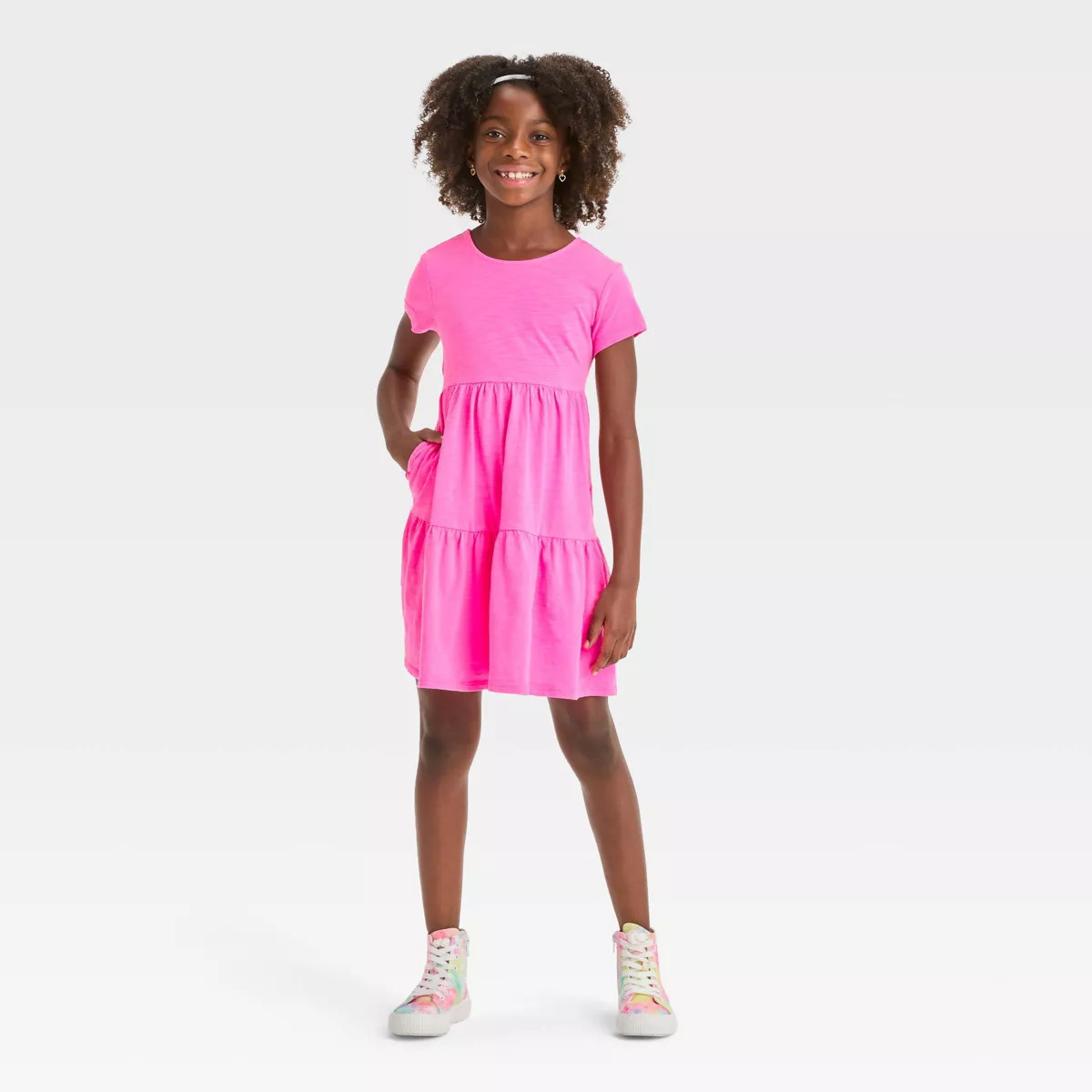 Girls' Short Sleeve Open Back Tiered Knit Dress - Cat & Jack™ | Target