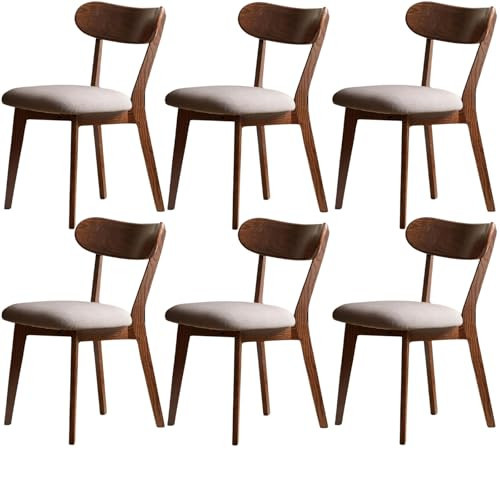 Grewood 100% Solid Wood Dining Chairs,Mid Century Modern Dining Chairs with Rounded Backrest,Kitchen,Dining Room Chairs Set of 1/2/4 (6, Walnut Color Grey Upholstery) | Amazon (US)
