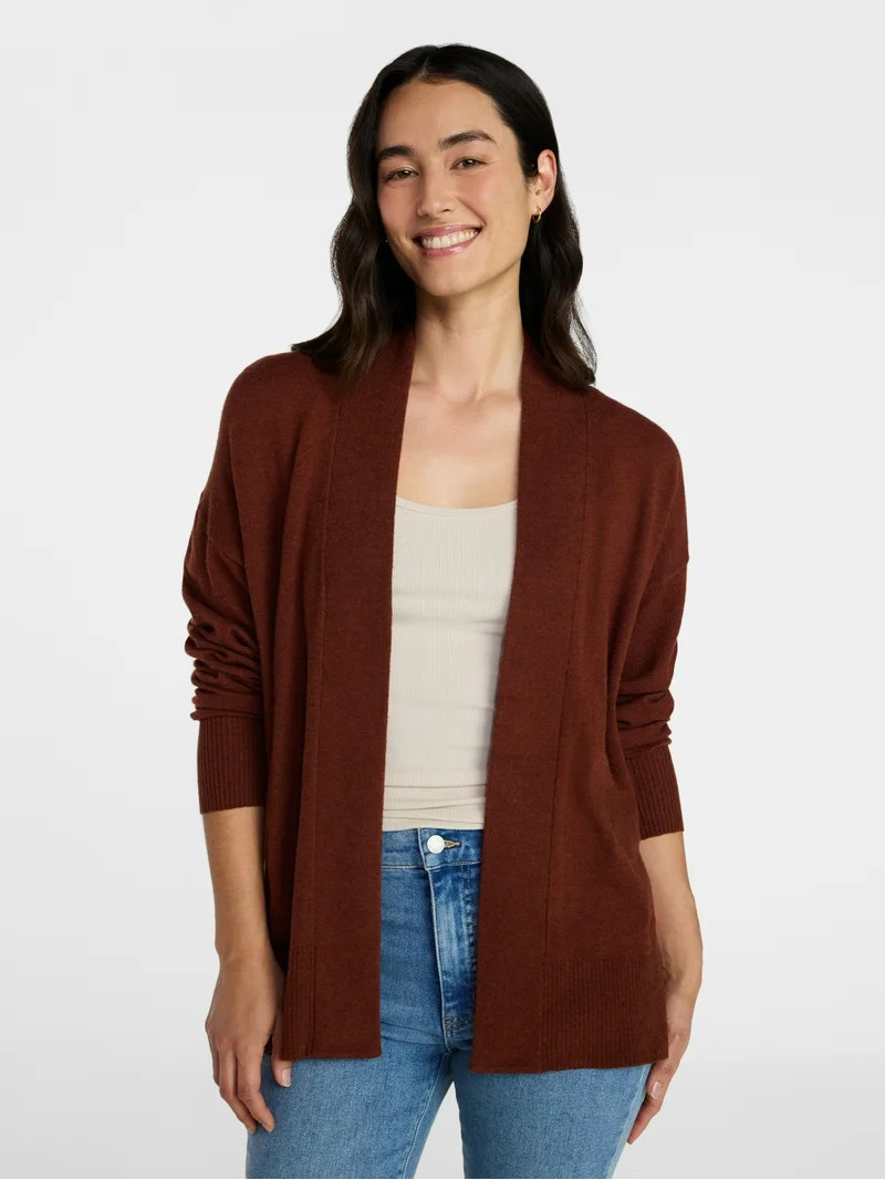 Time and Tru Women's Open Front Cardigan Sweater with Long Sleeves, Lightweight, Sizes XS-XXXL | Walmart (US)