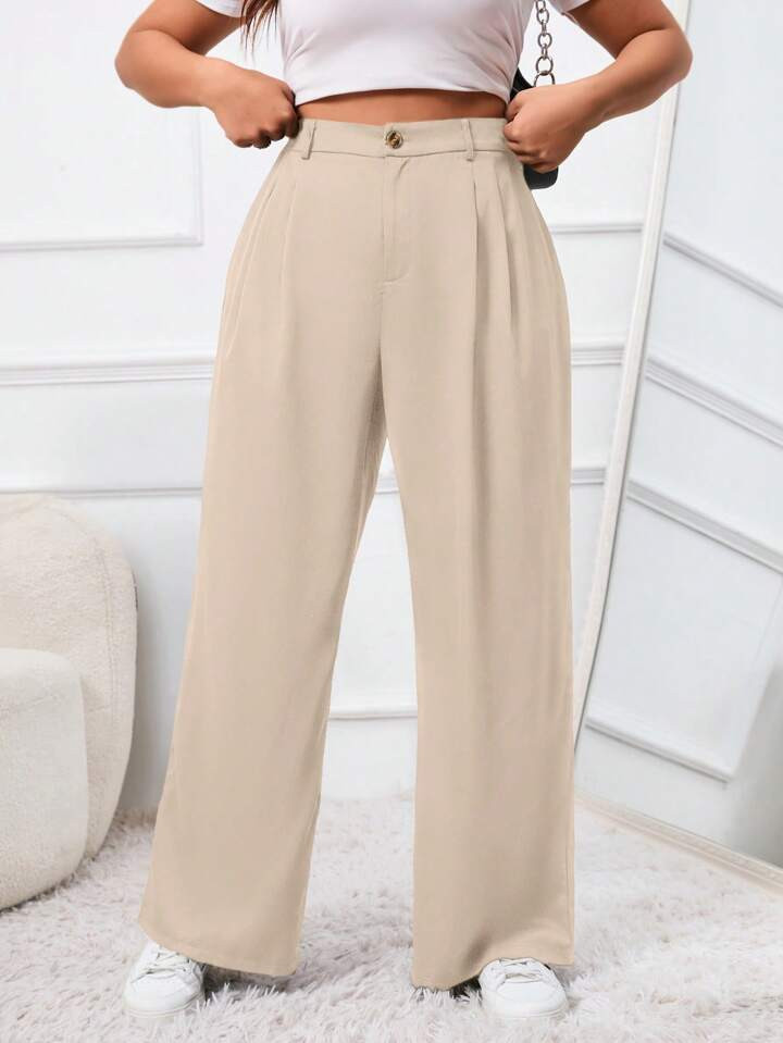SHEIN EZwear Plus Size Solid High Waist Suit Pants | SHEIN