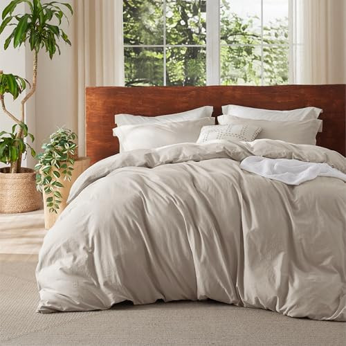 Bedsure 100% Washed Cotton Duvet Cover Full Size - Linen Color Minimalist Bedding Set Linen Like - PureWoven Plain Simple & Soft Comforter Cover for All Seasons (Full, 80"x90") | Amazon (US)
