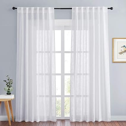 PONY DANCE Sheer White Curtains - Linen Curtains 84 inches Long for Living Room Delicate Back Tab... | Amazon (US)
