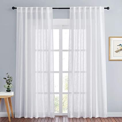 PONY DANCE Sheer White Curtains - Linen Curtains 84 inches Long for Living Room Delicate Back Tab... | Amazon (US)
