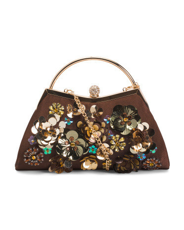 Floral Beaded Clutch, Leather/Gold | TJ Maxx