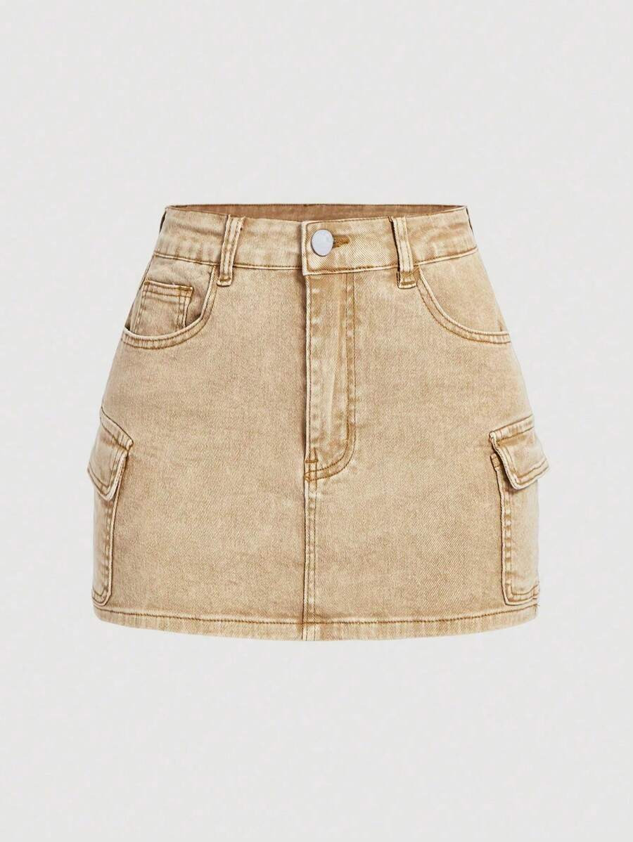 SHEIN MOD Women's Casual Short Denim Skirt With Pockets | SHEIN
