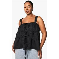 boohoo Women's Plus Wide Strap Tie Front Smock Top in Black | Size: 20 | Boohoo.com (UK & IE)