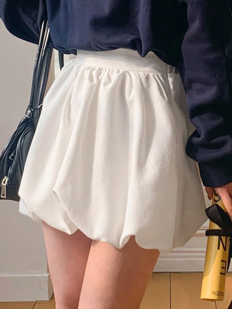 DAZY Women's Solid Color Pleated Simple Casual Bubble Skirt, Tulip Hem Skirt | SHEIN