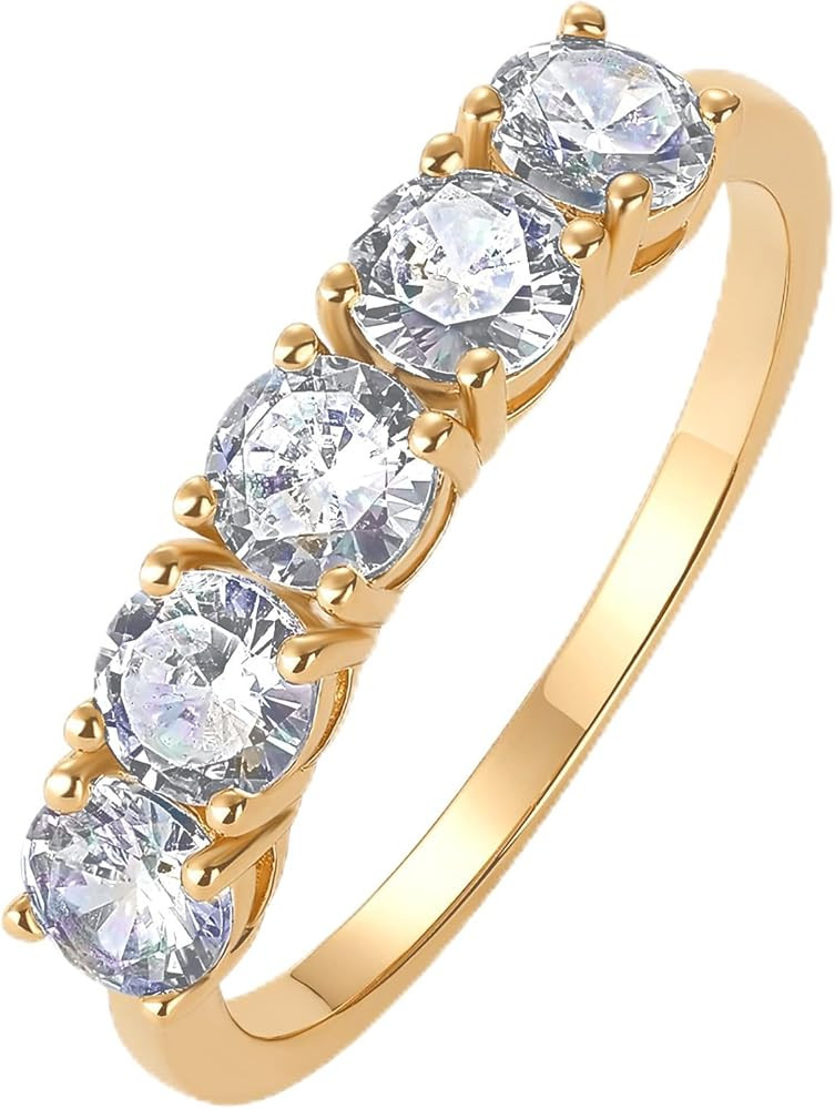 PAVOI 14K Gold Plated Premium Cubic Zirconia Engagement Ring for Women | Promise Eternity Ring Je... | Amazon (US)