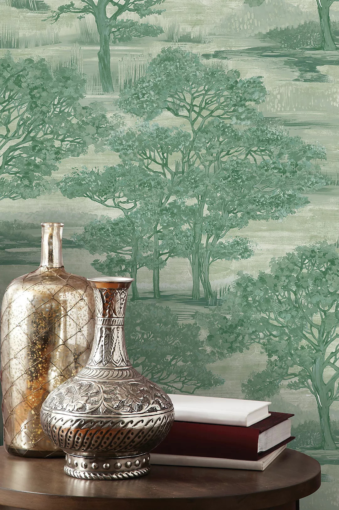 Forest Toile Green Landscape Peel and Stick Wallpaper | Anthropologie (US)