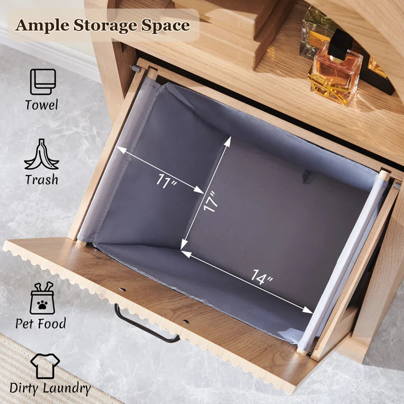 Modern Tilt Out Arched Laundry Basket Cabinet with Open Shelf,Fluted 10-Gallon Bathroom Laundry S... | Wayfair North America