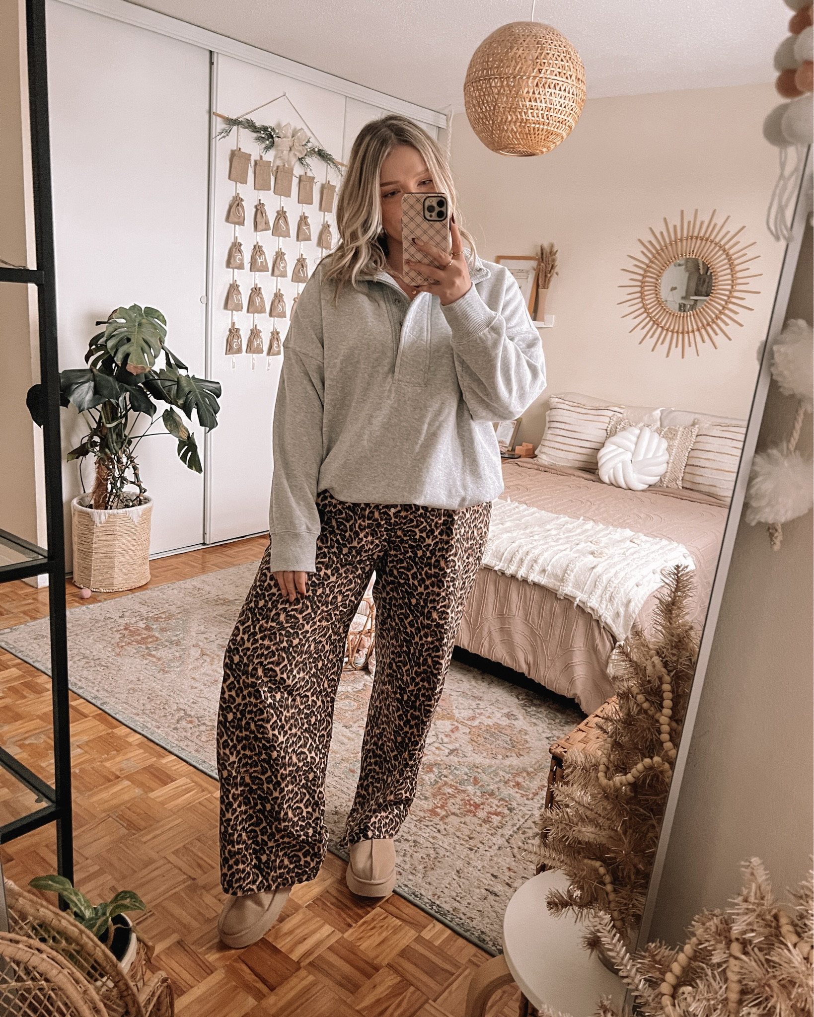Comfy outfit from aerie on sale! My sweatshirt is 40% off - literally perfect, have it in two colors! My leopard print pants are 50% off and so comfy! Wearing my usual size L in both. Ugg tazz are TTS and are super comfy 


#LTKwinter #LTKmidsize #LTKsale