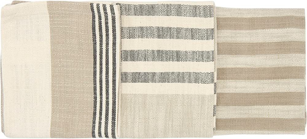Creative Co-Op Tan & Grey Striped Cotton Tea Towels (Set of 3 Pieces) Entertaining Textiles, Grey... | Amazon (US)