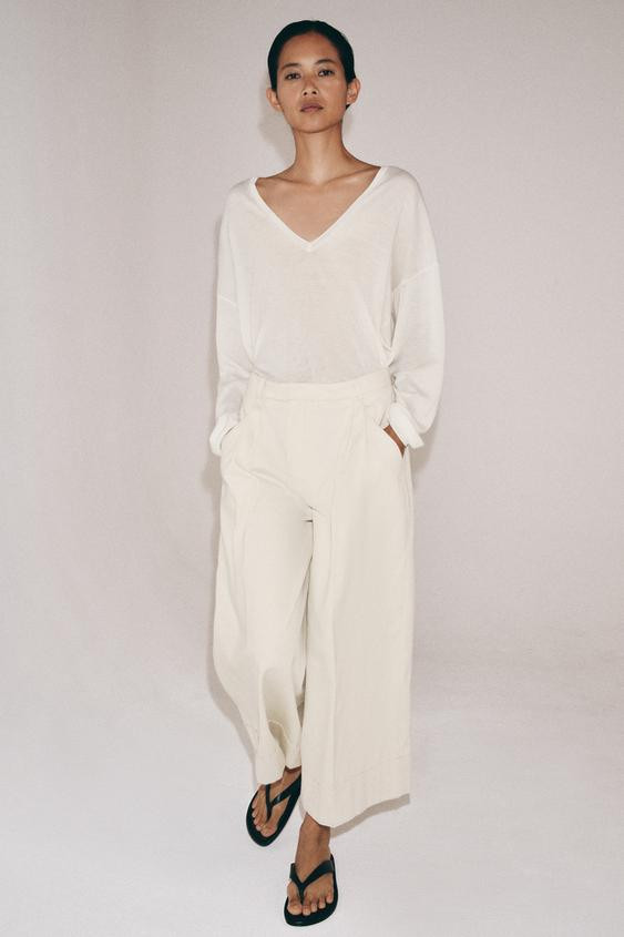 ZW COLLECTION PLEATED LINEN BLEND TROUSERS | Zara UK
