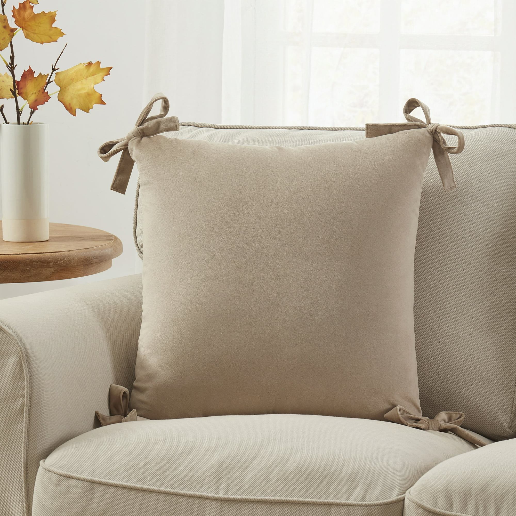 My Texas House 20" x 20" Taupe Velvet Bow Decorative Pillow Cover | Walmart (US)