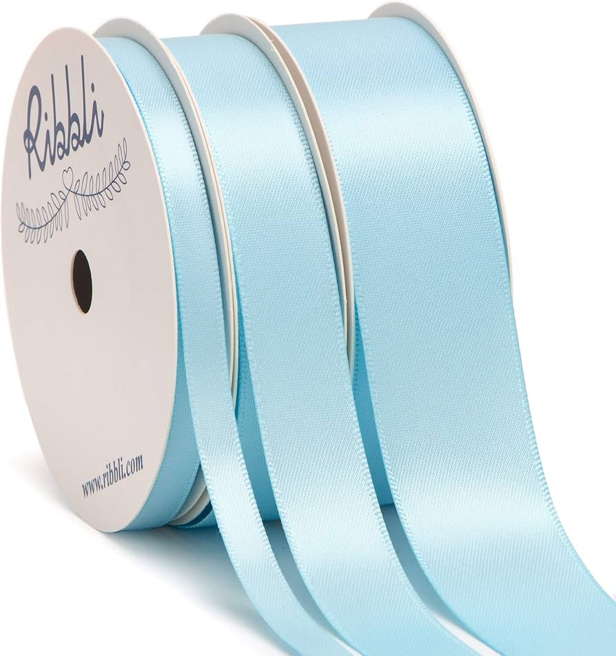 Ribbli 3 Rolls Double Faced Light Blue Satin Ribbon,Total 30 Yards,(1/4 Inch x 10-Yard,5/8 Inch x... | Amazon (US)
