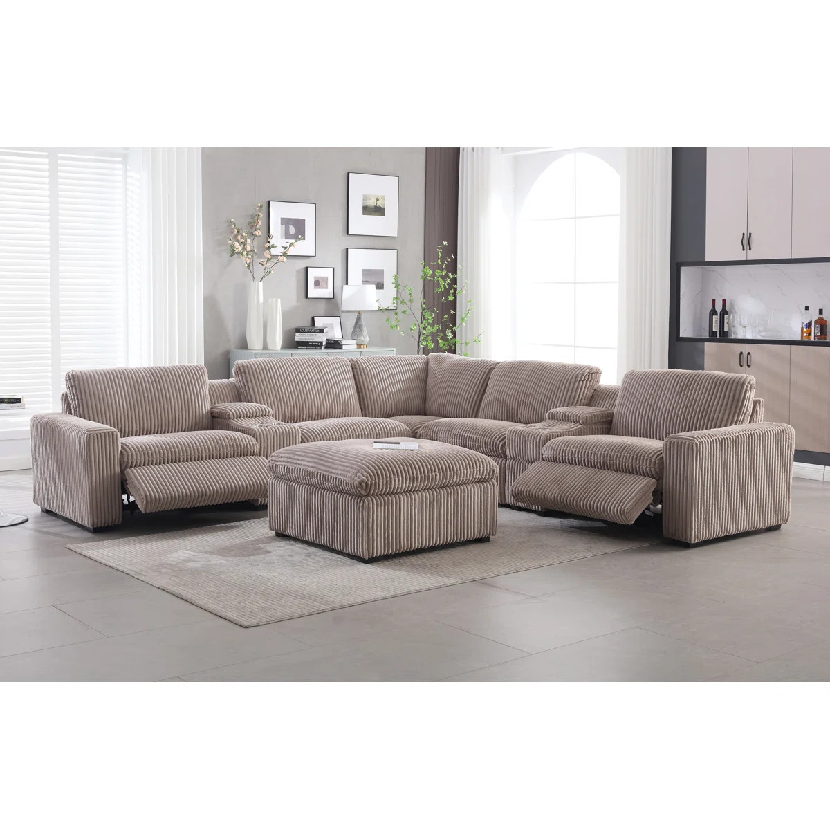 Annistyn 8 Piece Modern Corduroy L Shaped Power Reclining Sectional Sofa with Storage & Wireless ... | Wayfair North America