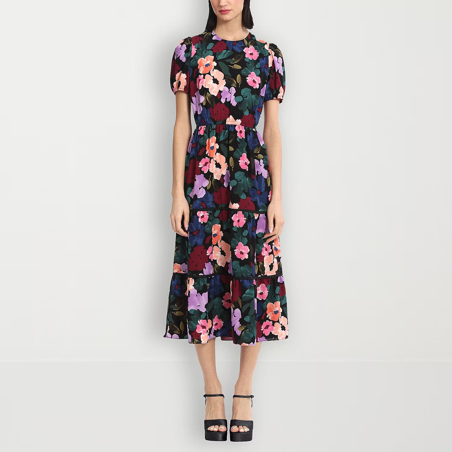 new!Clover And Sloane Short Sleeve Floral Midi Fit + Flare Dress | JCPenney