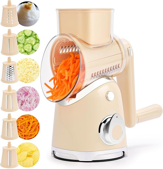 SUSTEAS Rotary Cheese Grater with Handle, Vegetable Slicer, 6 Interchangeable Blades, Reinforced ... | Amazon (US)