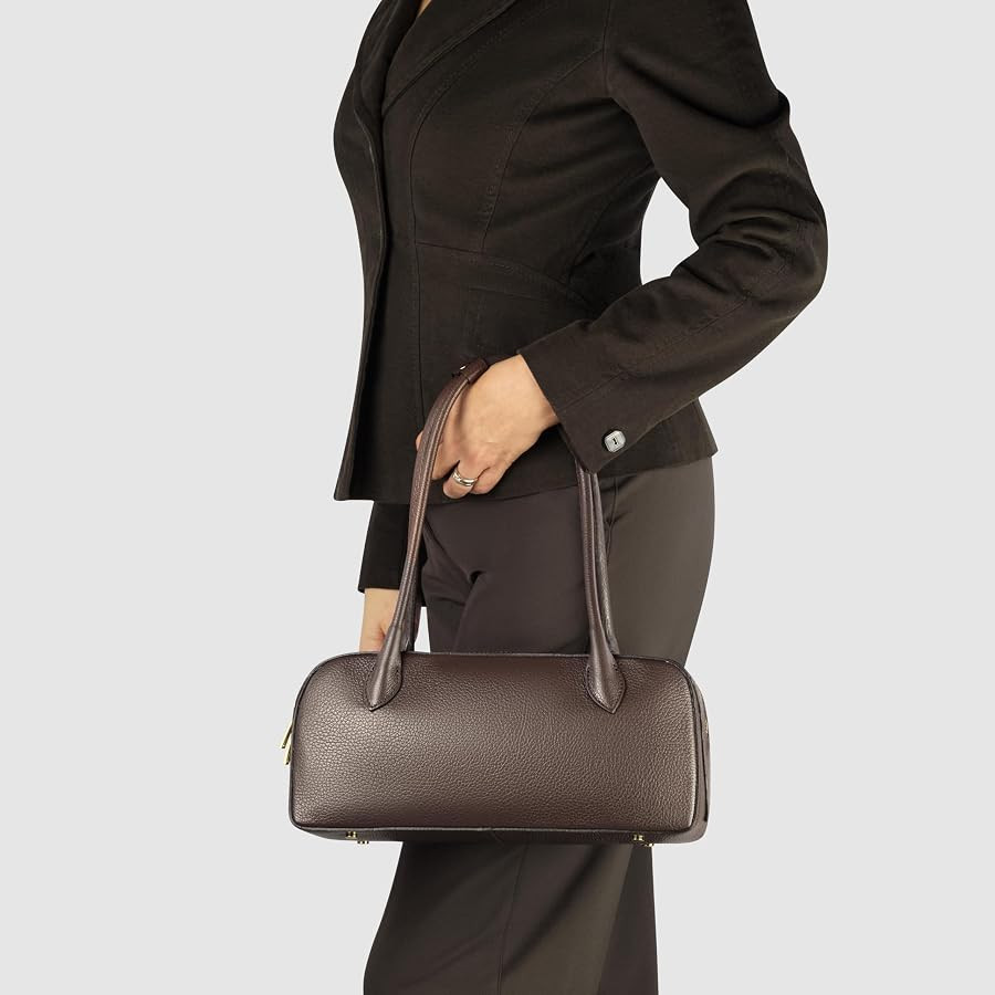 Italian Genuine Calf Leather Bag for Women with Top Handles and Zippered Top | Rectangular Should... | Amazon (US)