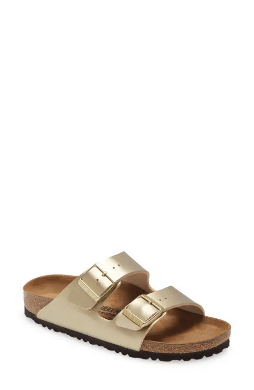 Birkenstock Arizona Birko-Flor Slide Sandal in Gold Faux Leather at Nordstrom, Size 6-6.5Us | Nordstrom
