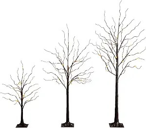 Nearly Natural Artificial Brown Birch Trees with Warm White LED Lights - Set of 3 (3ft, 5ft, 6ft) | Amazon (US)