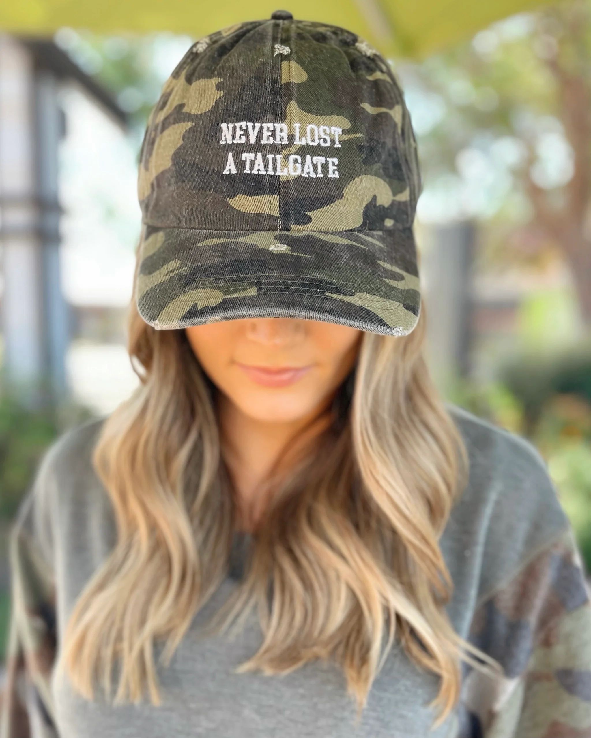 Camo Never Lost A Tailgate Embroidered Cap | Live Love Gameday®