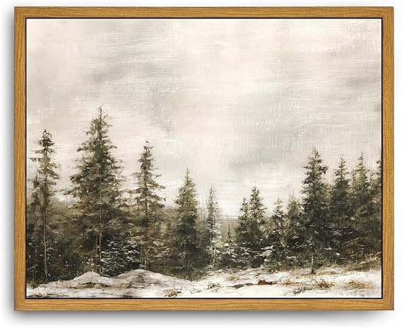Roslynity Framed Canvas Wall Art Vintage Print Paintings Winter Pine Tree Forest Christmas Rustic... | Amazon (US)